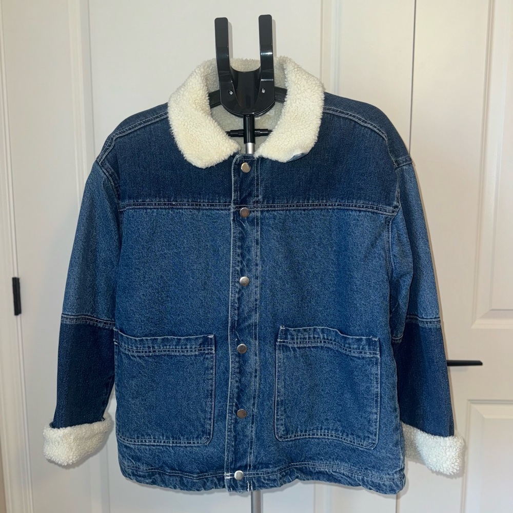 PacSun Denim Sherpa-Lined Utility Jacket - XS/S , OVERSIZED